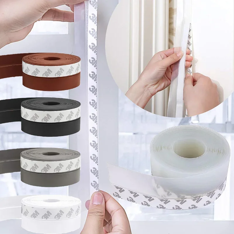 

5M/Roll Silicone Seal Strip Weather Stripping Self-Adhesive Door Sealing Strip Tape Window Sealing Tape Doors Windows Glass Gaps