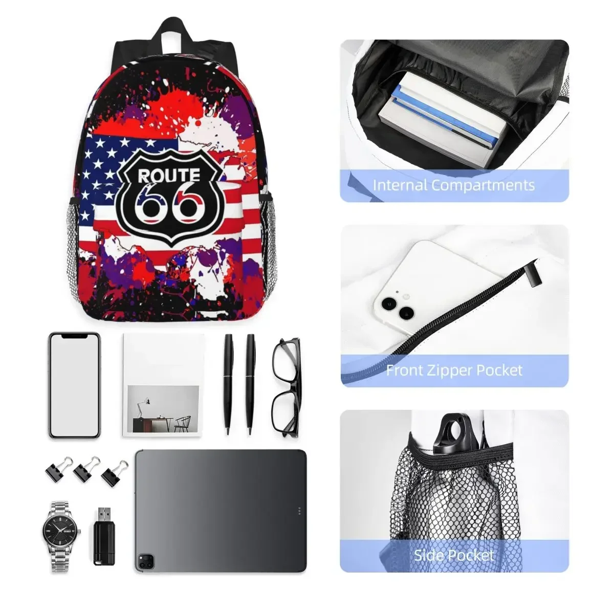 Route 66 Classic Backpack Hot Sale Daypack Large Capacity Boys Girls BookBag Shoulder Bags for Men Women Children School Bag