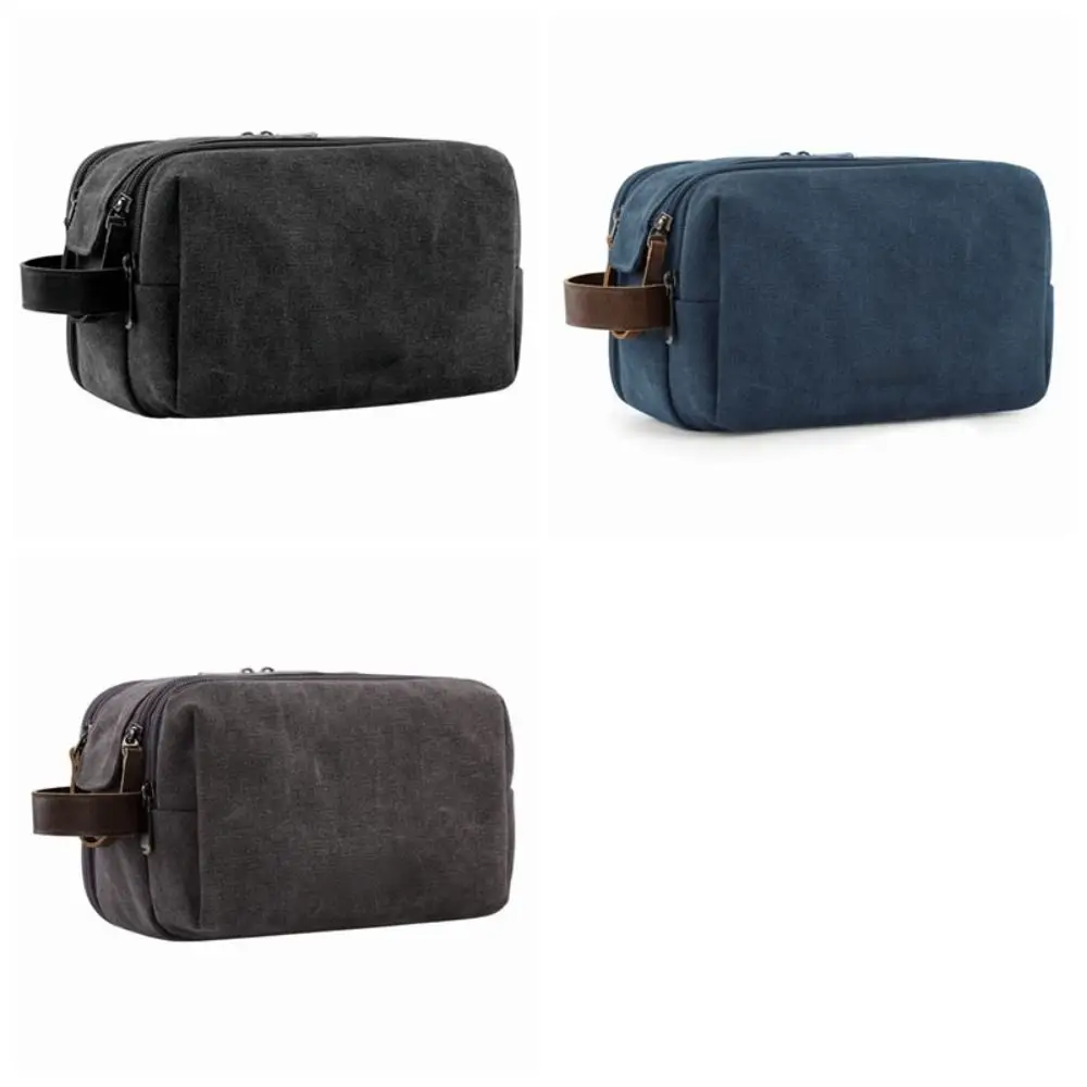 Fashion Solid Color Travel Toiletry Bag Canvas Large Capacity Cosmetic Bag Portable Multifunction Storage Bag Ladies