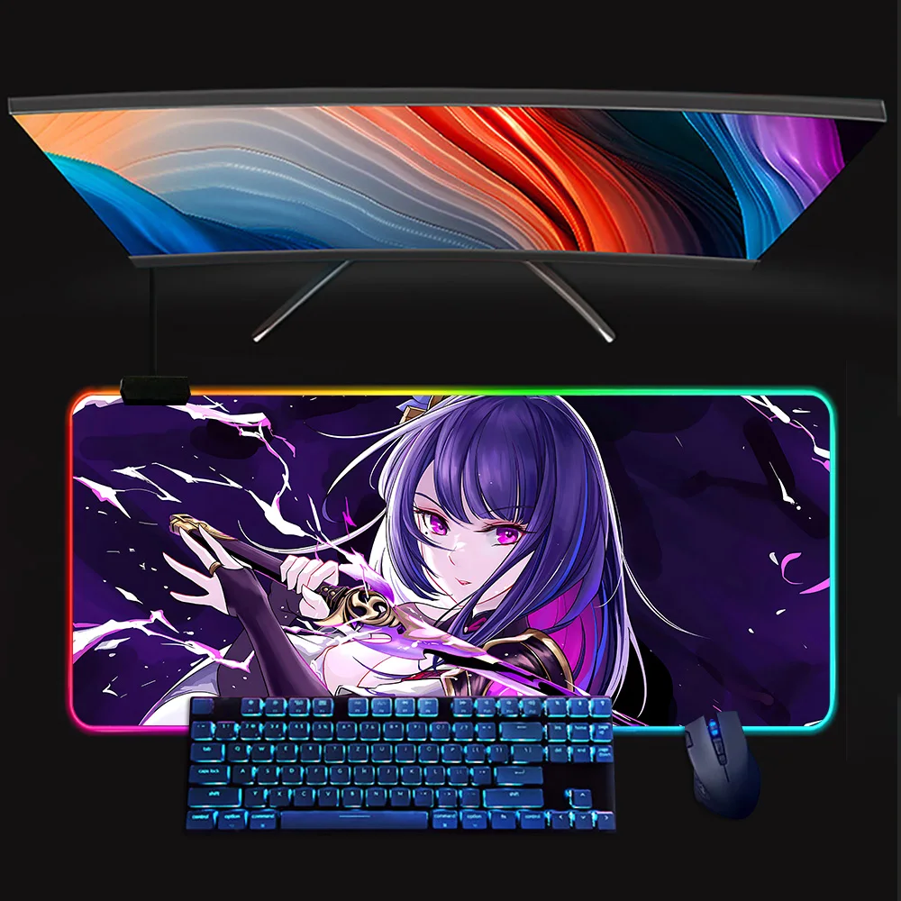 Игровой коврик для мыши и клавиатуры Genshins Impact Raiden Shogun RGB