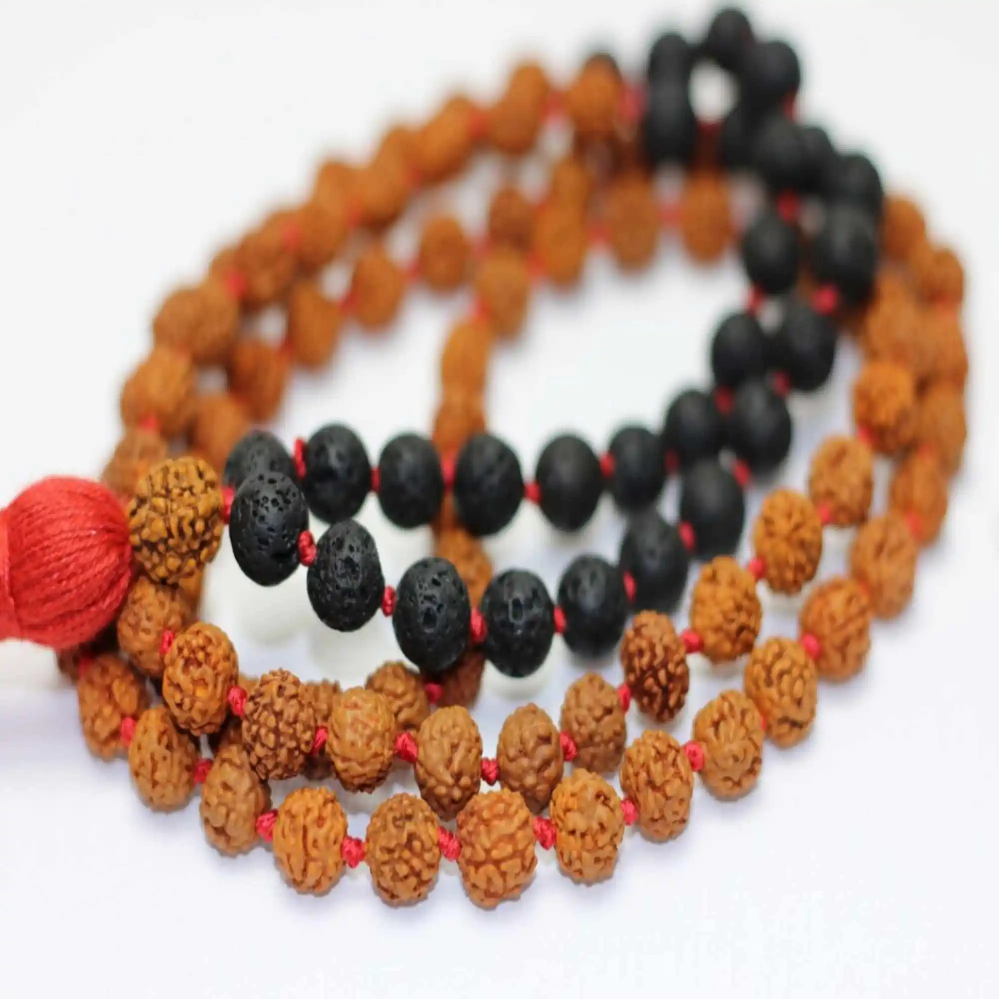 8mm Natural brown Rudraksha Black Lava 108 knot necklace Jewelry Day Calming National Style Seven Chakras Mala Healing Prayer