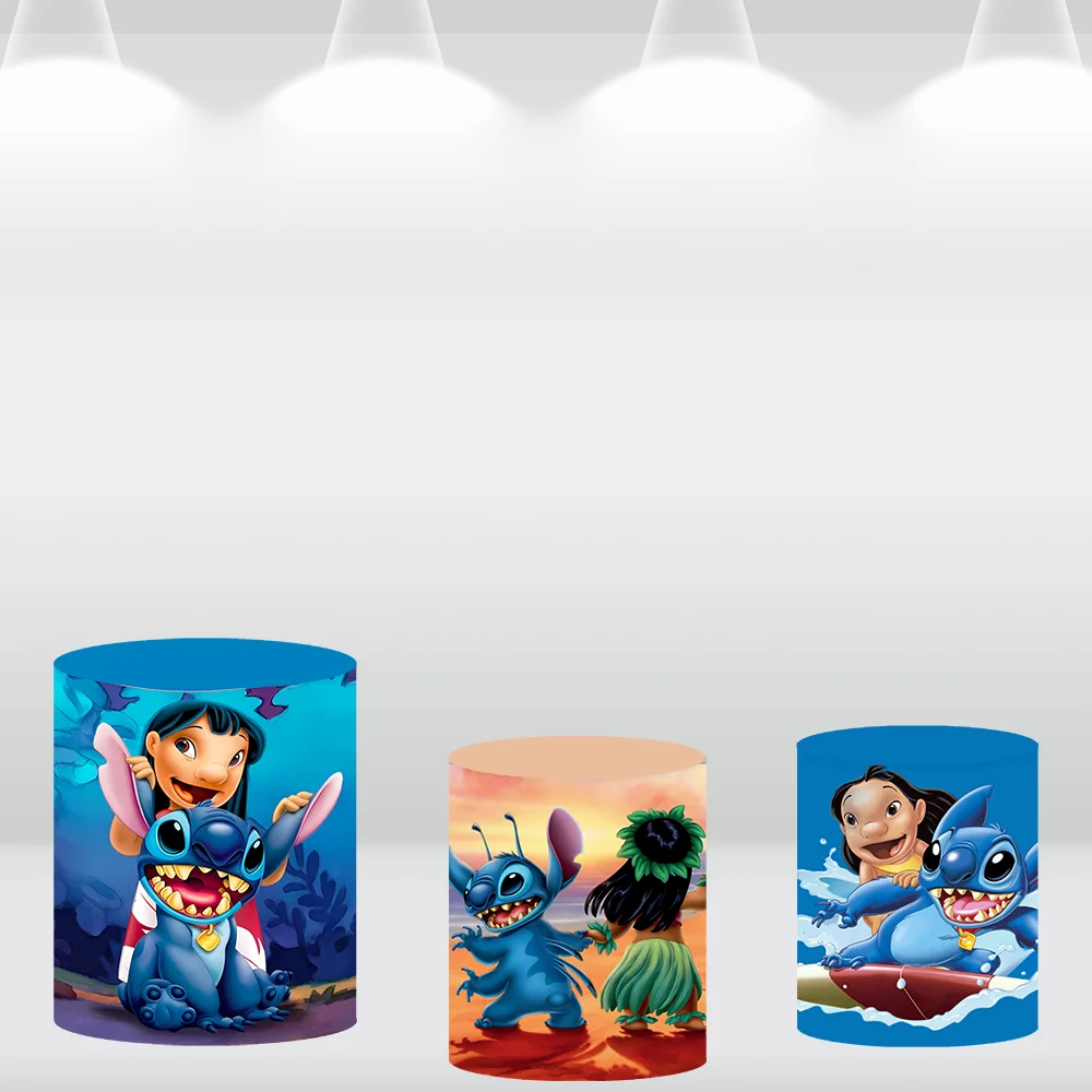 Cubierta de fondo redonda de dibujos animados para decoración de Baby Shower, cubierta de cilindro de mesa de Lilo y Stitch, Hawaii, Verano