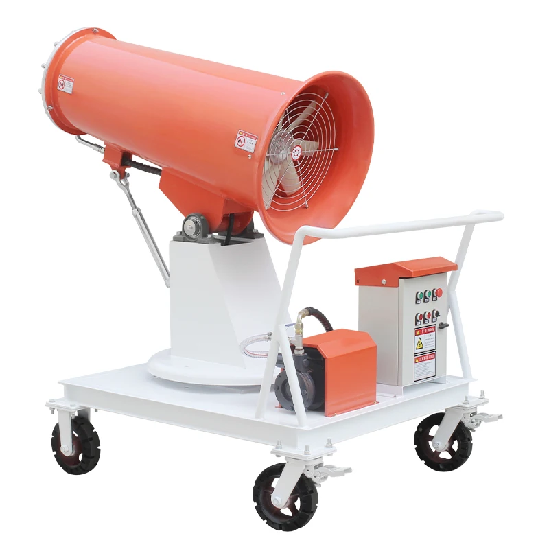 

Металлическая туманообразующая пушка с дистанционным управлением, мобильная, быстрая доставка, 50 м, стальные распылители, система охлаждения водным туманом, насос