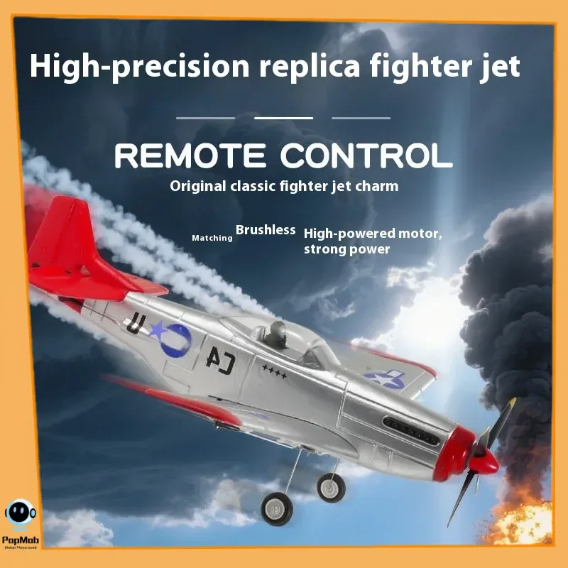 FX9501 P51D Mustang 4 Channel RC Aircraft Brushless Motor, Scale Fighter Model with Retractable Landing Gear for Beginner Adult