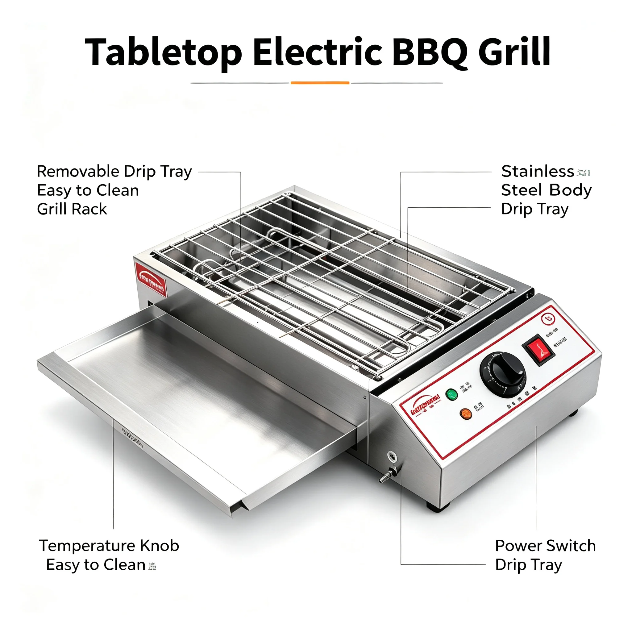2500W Commercial Electric Skewer Machine, Stainless Steel Smokeless BBQ Oven for Indoor KTV, Restaurant & Home Party