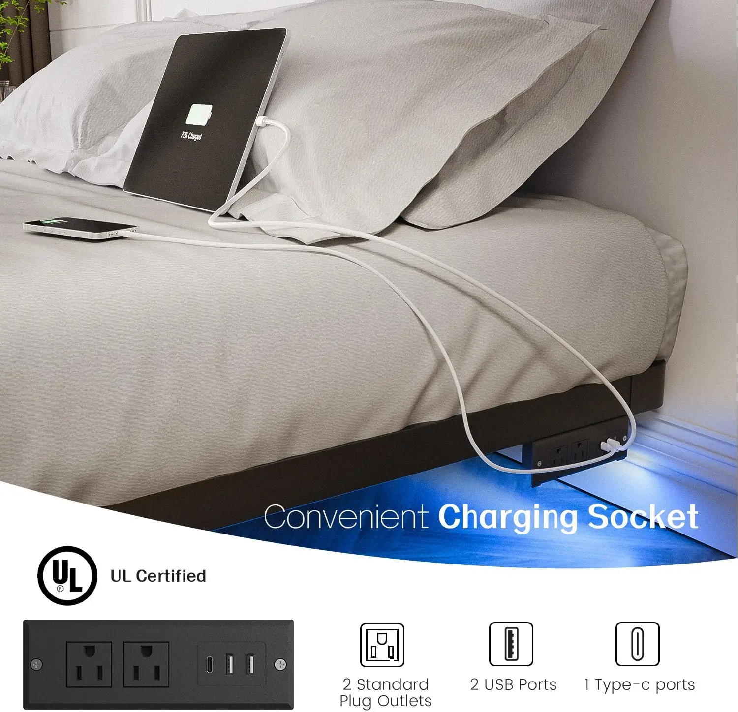 S3a116967faa54a369587856348284248b Queen Size Floating Bed Frame with LED Lights and Charging Station