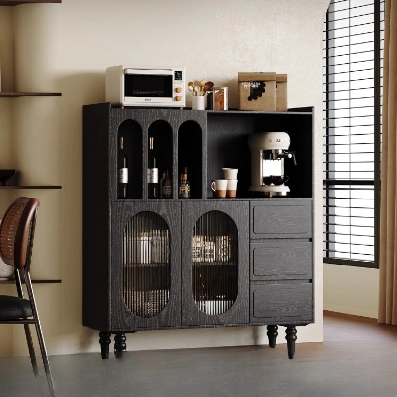 

French retro dining side cabinet light luxury high-end feeling living room black locker coffee cabinet home