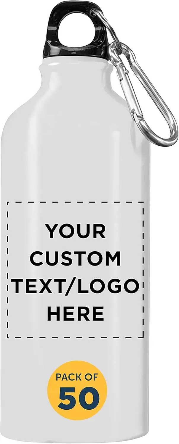 

PROMOS Custom Aluminum Water Bottles 20 oz. Set of 50, Personalized Bulk Pack - Perfect for Gym, Hiking, and Any Indoor/Outdoor