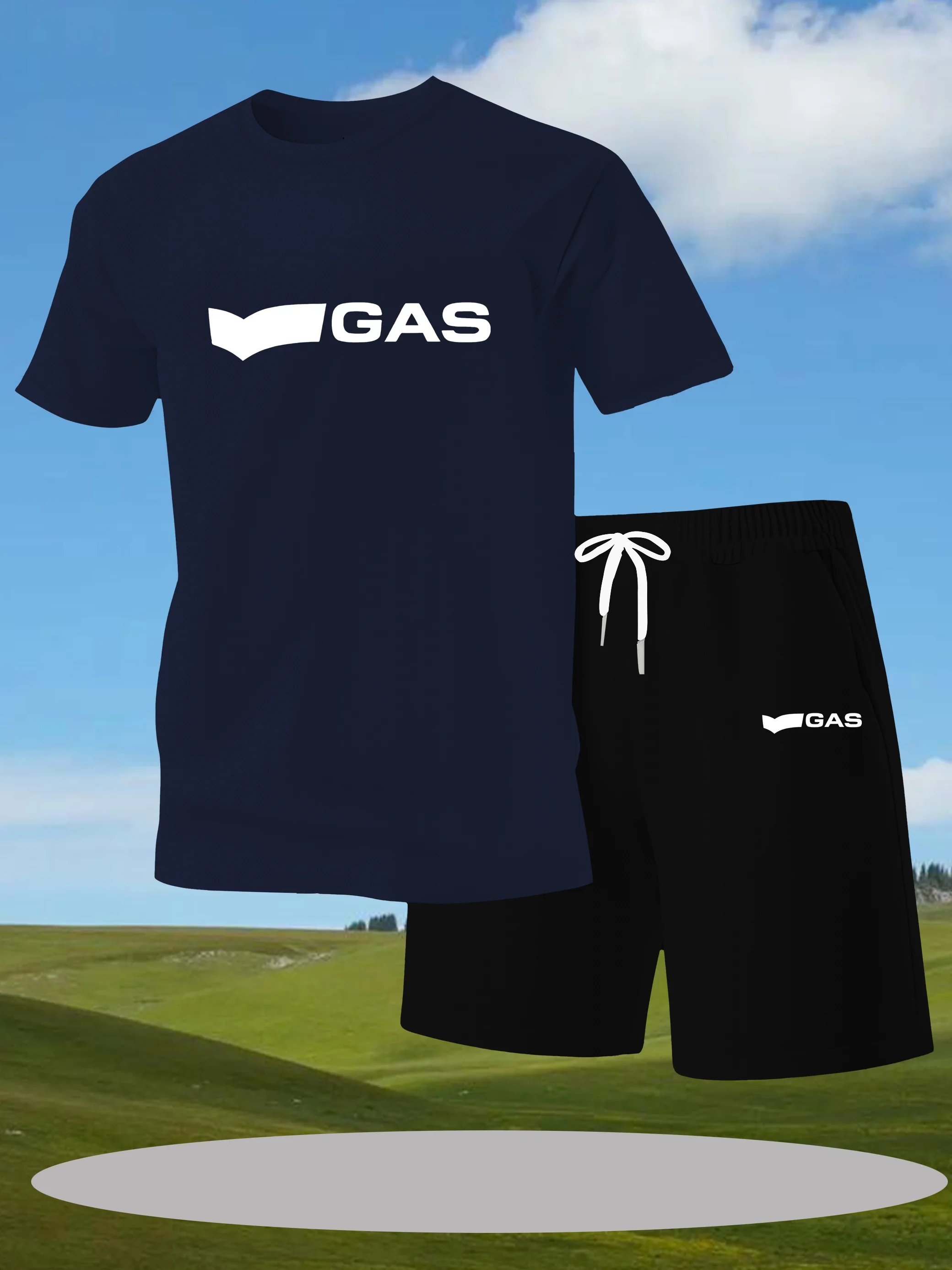 طقم شورت كاجوال مكون من قطعتين مع طقم صيفي خارجي للرجال مطبوع عليه حروف