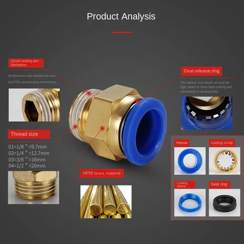 PC Pneumatic Air 10Mm 8Mm 12Mm 6Mm 4Mm Hose 1/4In BSP 1/2In 1/8In 3/8In Male Thread Air Nipple Quick Coupling