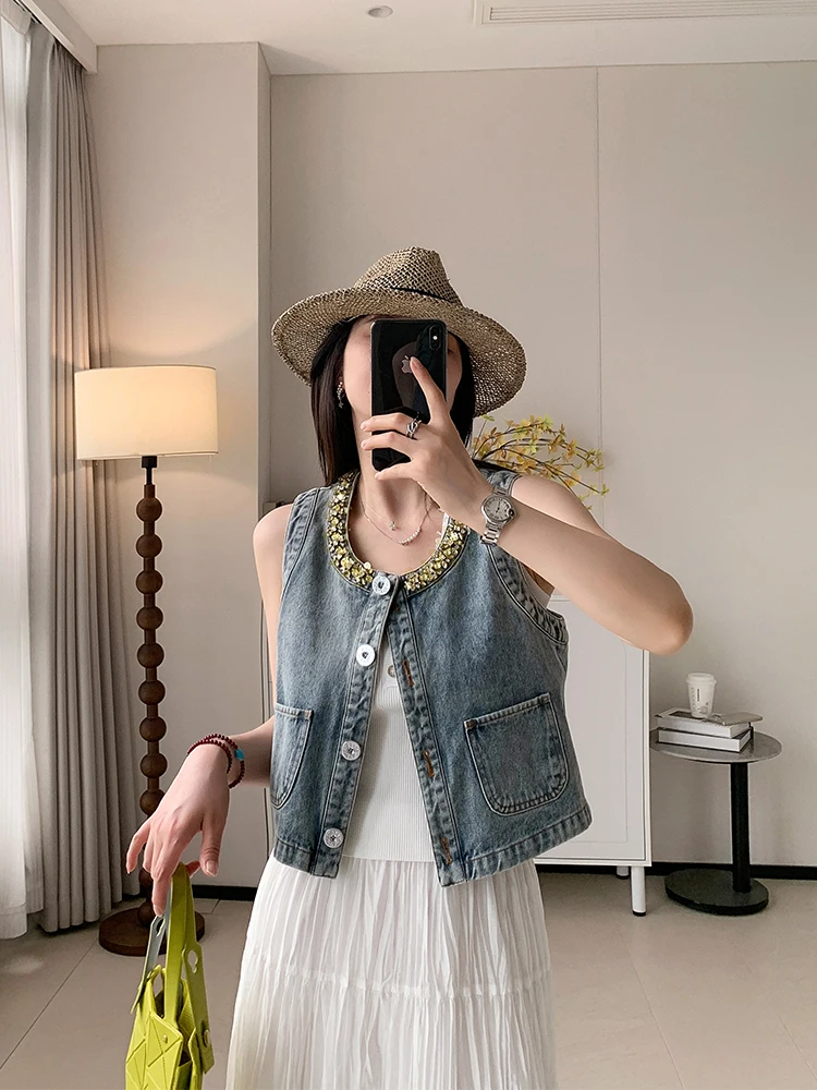 

Женский джинсовый жилет JR Original C из чистого хлопка с воротником-стойкой и ромбовидным узором, повседневный топ, модный...