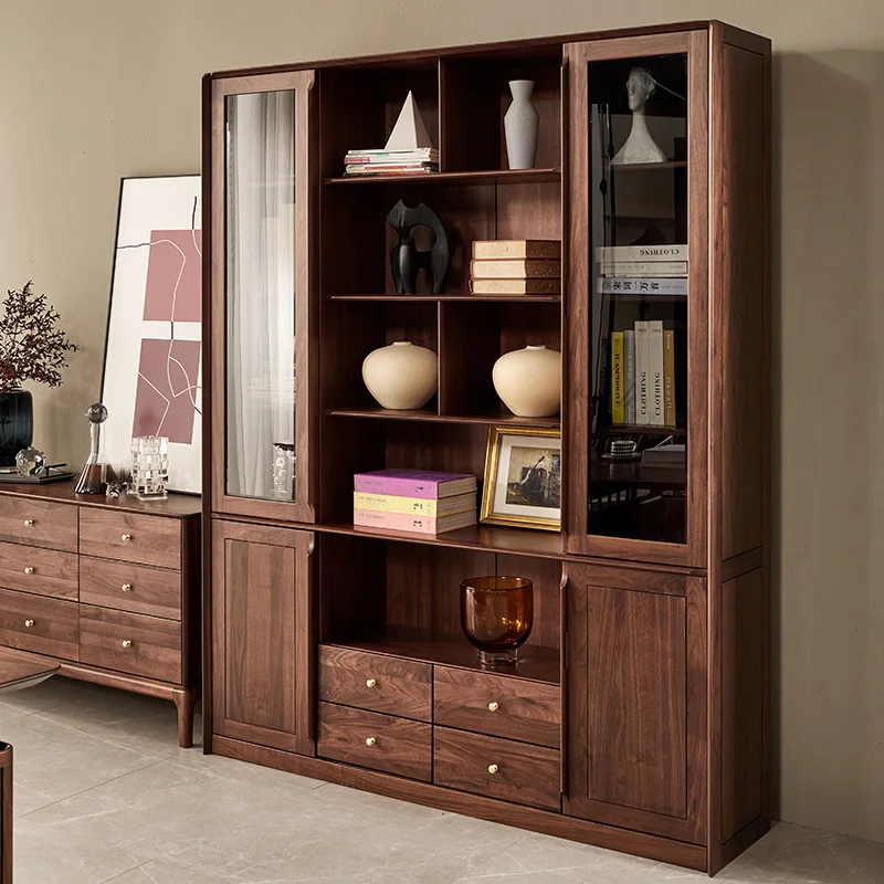 North American black walnut bookcase, simple modern home solid wood locker combination