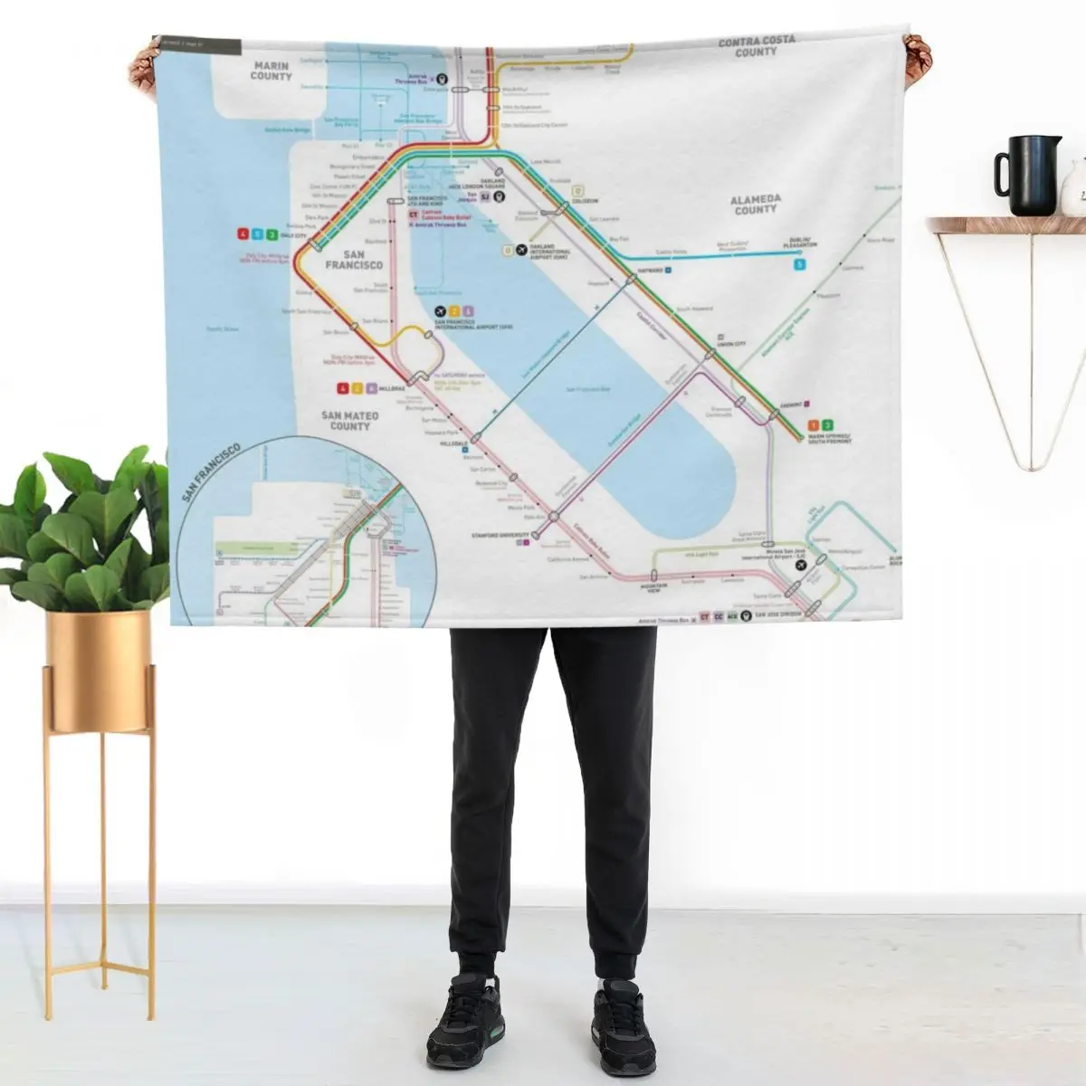 San Francisco Bay Area Transit Map Throw Blanket Warm Comfortable Blanket Gift for Parents Friends
