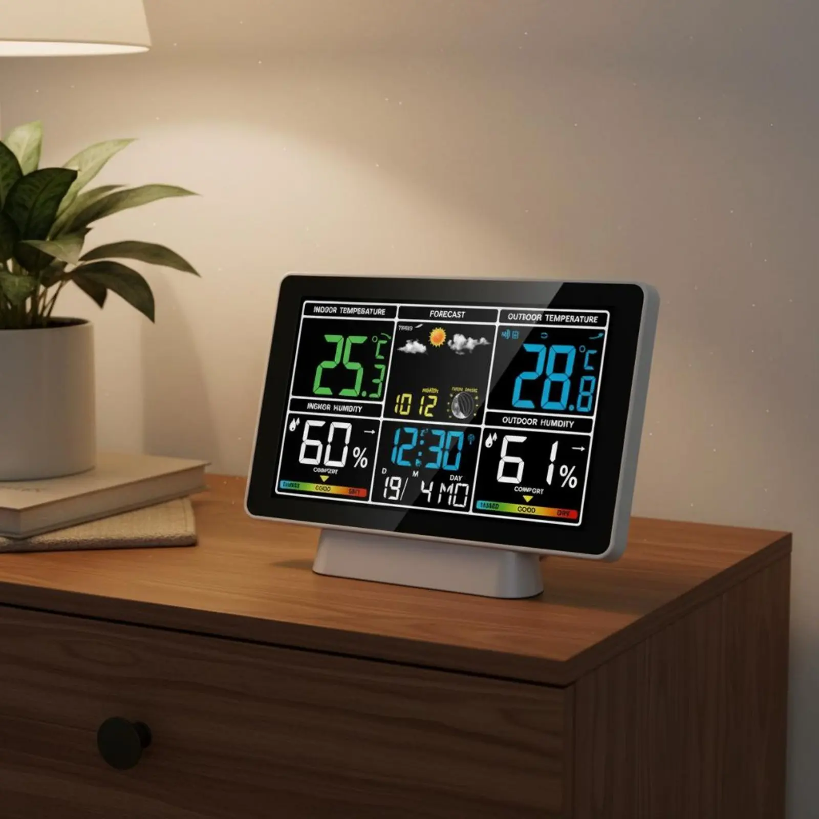 

Color Screen Weather Station Humidity Monitoring Radio Controlled Weather Timepiece Indoor Outdoor Forecast Timepiece for Office
