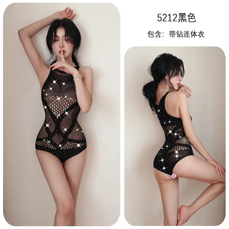 

Длинное ночное сексуальное женское белье Temptation Passion No Need to Take Off Платье из сетки со стразами Европейское и американское трансграничное сетчатое платье больших размеров 5212