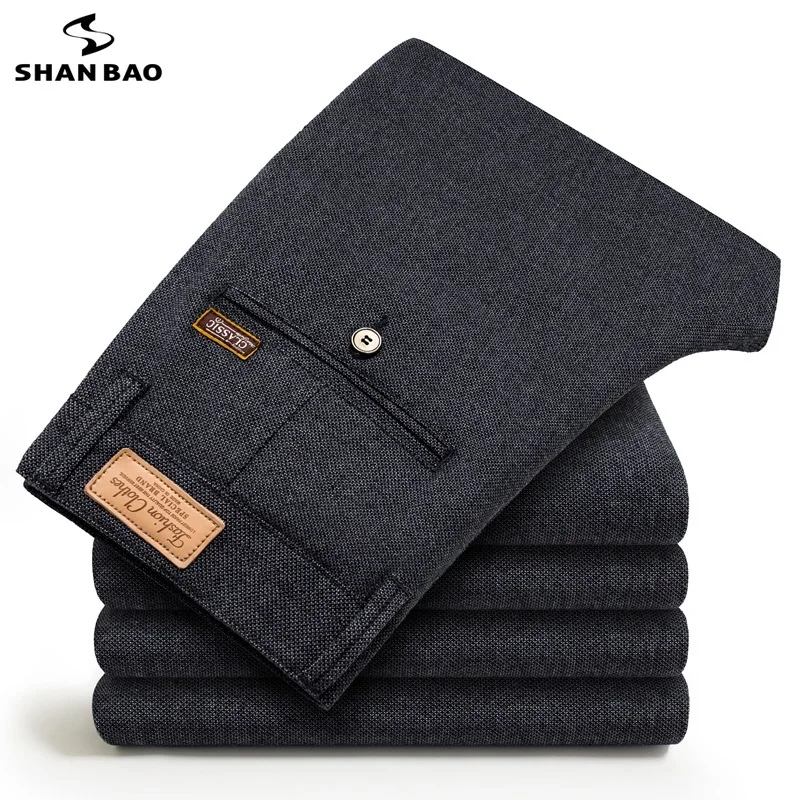 SHAN BAO 2021 autumn and winter thick-fitting straight trousers classic style business fashion young men's slim casual pants