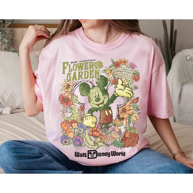 Camisa Vintage Mickey Disney Epcot International Flower and Garden Festival Camisa Epcot Center Camisa de capa base de algodón para todas las estaciones