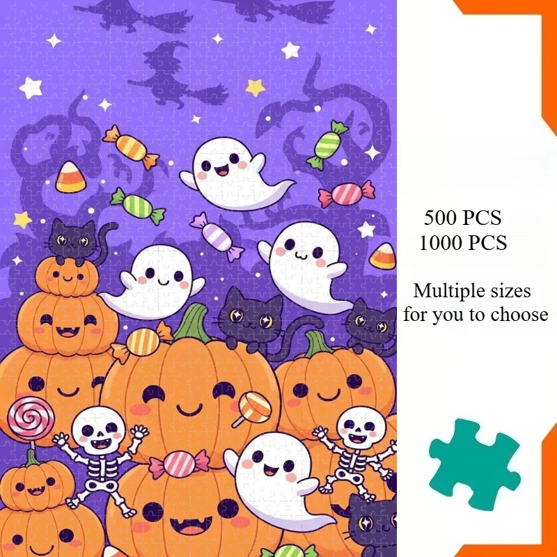 500/1000/1200/2000 PCS Cute Ghost Pumpkin Black Cat Puzzle Creative Puzzle Jigsaw Birthday Gifts Halloween Home Decoration