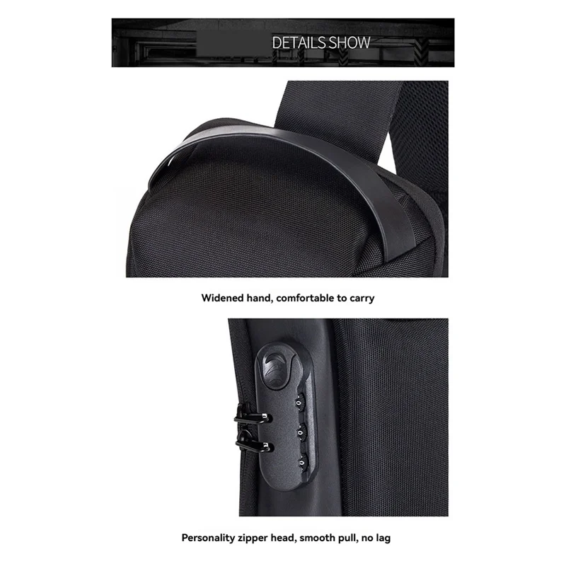 

ABFX-Waterproof USB Charging Anti-Theft Crossbody Bag With Lock, Portable Chest Pouch Backpack