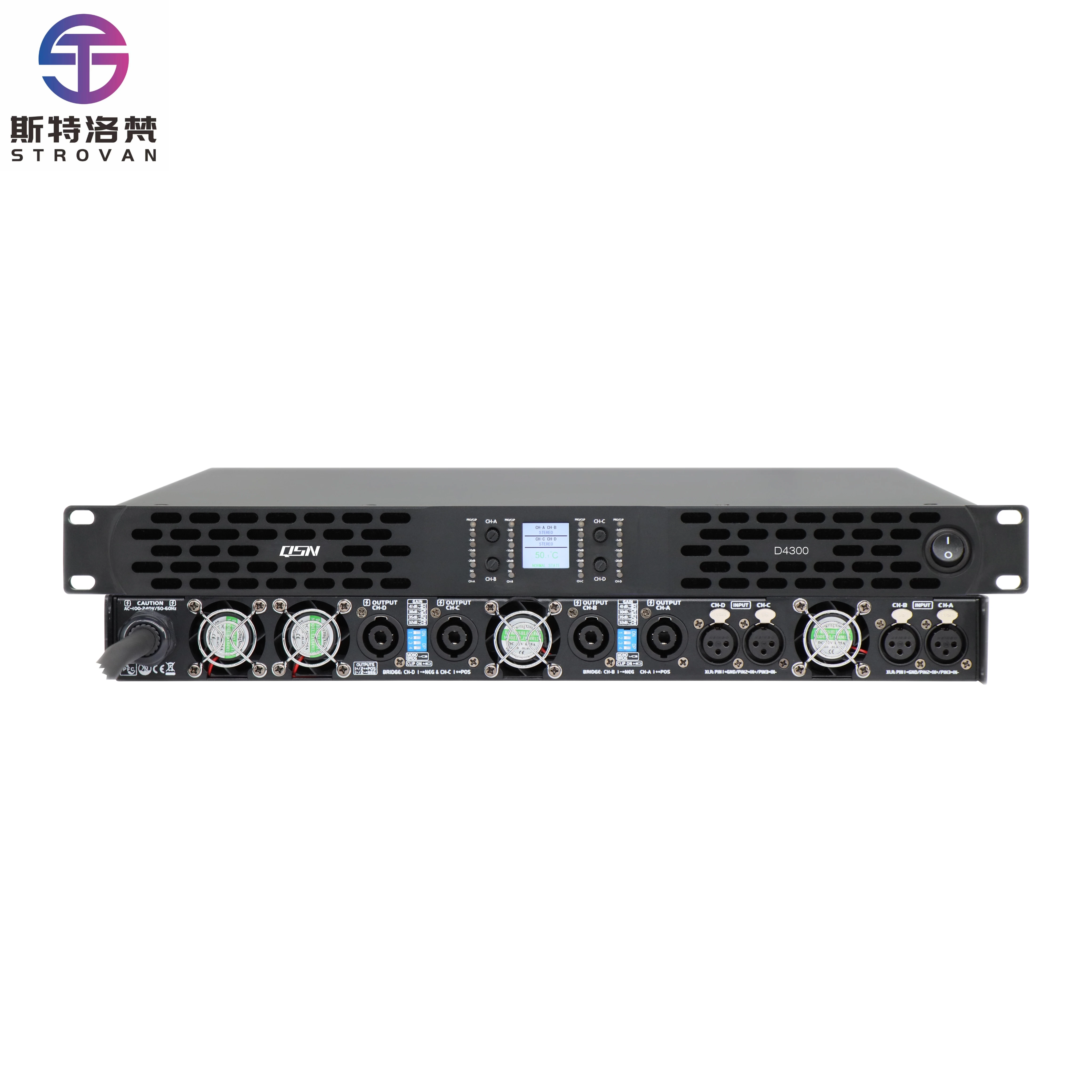 

3000W*4 Channels Class-D 1U Digital Professional Power Amplifier D4300 for