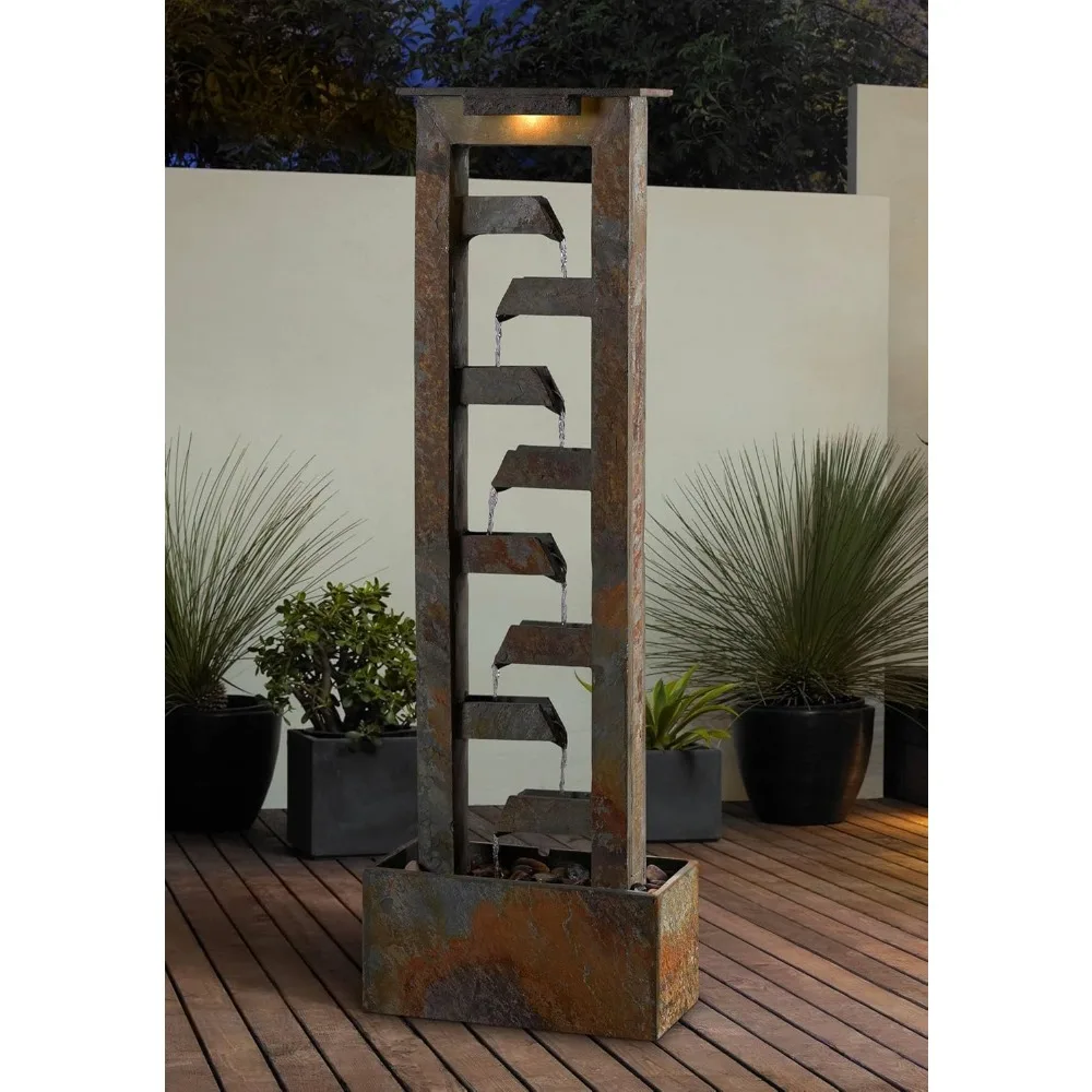 

Zigzag Zen 49" Slate Stone Waterfall Fountain with Light -