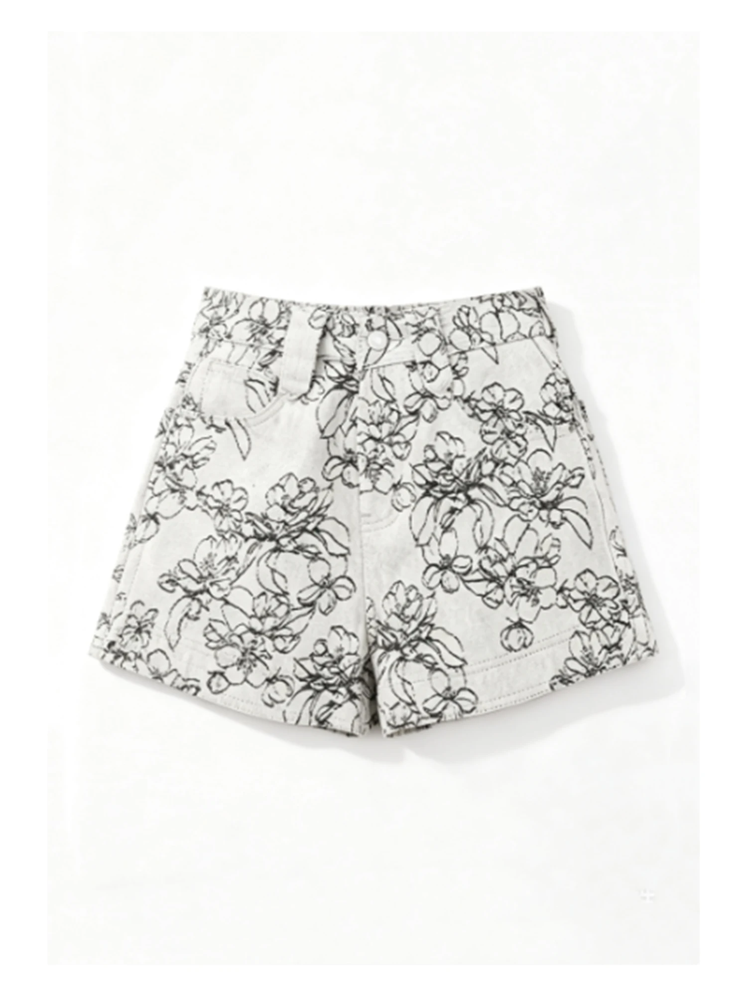 Women's Grey Jacquard Denim Shorts High Waist A-line Cowboy Hot Pants Y2K Gyaru Vintage Casual A-line Micro Jeans Shorts Summer