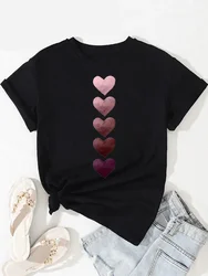 女性のピンクのハートプリントTシャツ,ラウンドネックの半袖Tシャツ,婦人服,ストリートウェア,ファッション