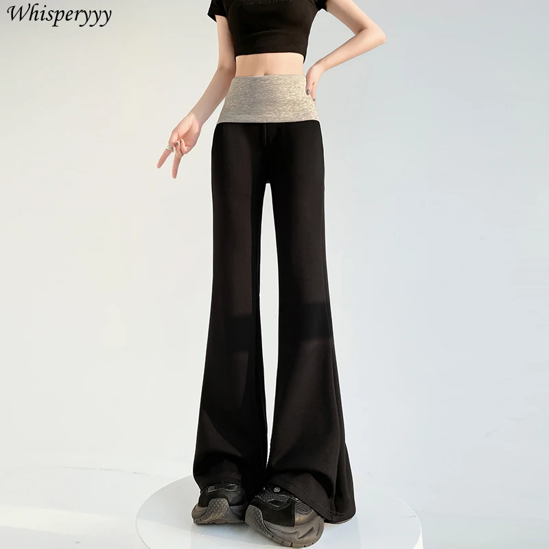 Pantalons d'épissure femmes printemps été taille haute mince vadrouille décontracté corne pantalons de Yoga pantalon de survêtement femme mode pantalon évasé