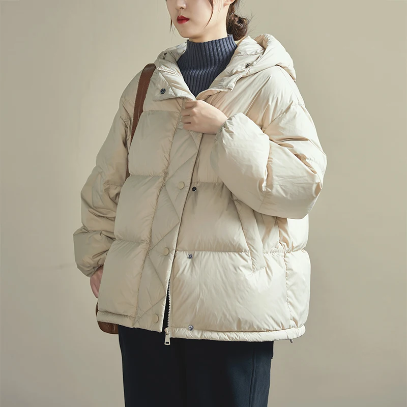 Schinteonผู้หญิง 90% เป็ดสีขาวลงเสื้อหลวมสบายๆกว่าขนาดฤดูหนาวWarmหนาOutwearคุณภาพสูงHood Coat 2023 ใหม่