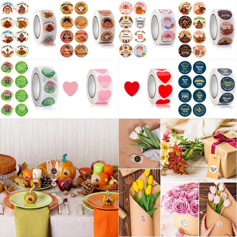 

500pcs/Roll Valentine's Day Thanksgiving Birthday Tags Self-adhesive Sealing Labels Stickers For DIY Mood Festival Gifts Decor