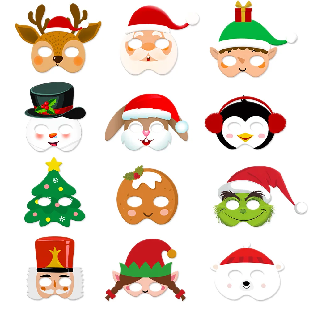 Hot Sale New Year Christmas Decorative Mask 12pcs Creative Party Dress Up Photography Props Gift