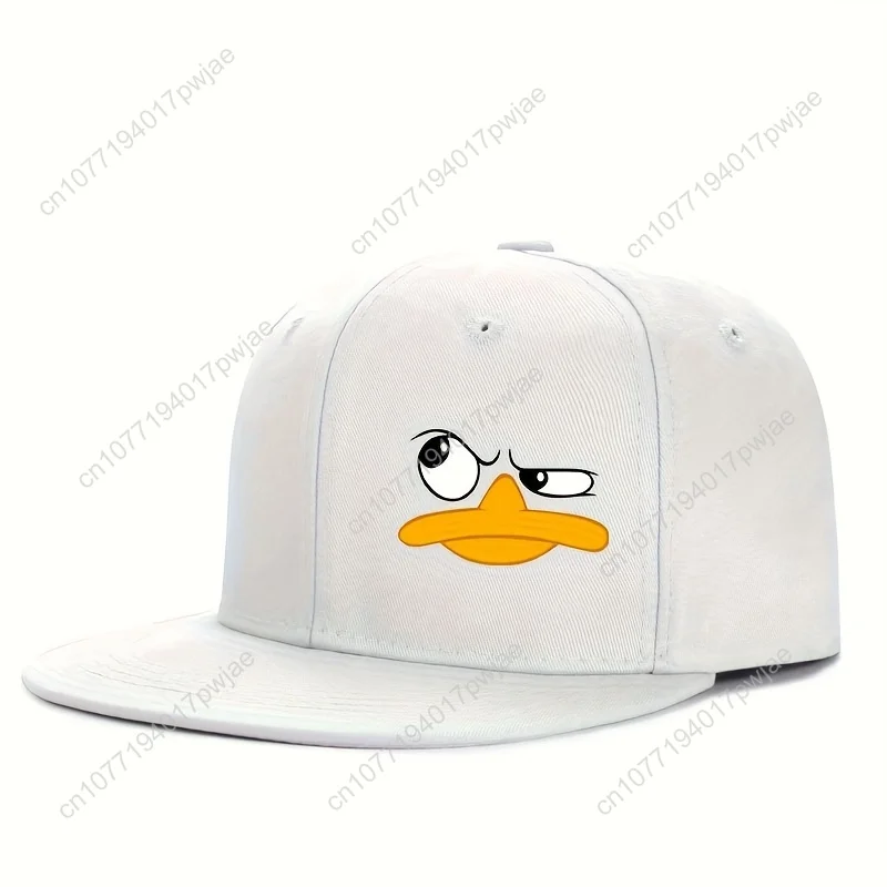 [Gorra ajustável] Boné de beisebol ajustável preto com design de rosto de pato |   Chapéu casual urbano de acrílico respirável para esportes ao ar livre
