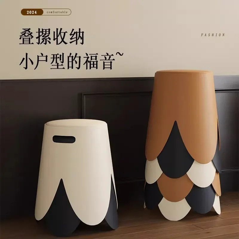 Medieval Style Round Plastic Stool Thickened Stackable Durable Household Seat Light Luxury High End Design for New Home