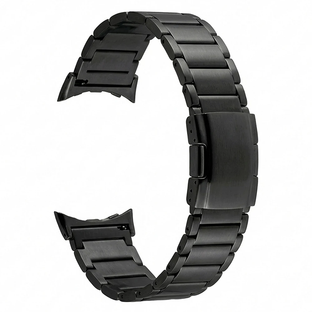 

Watch Band For Google Pixel Watch 4 45mm / 3 45mm 3-Bead Turtle Back Buckle Titanium Alloy Strap - Black