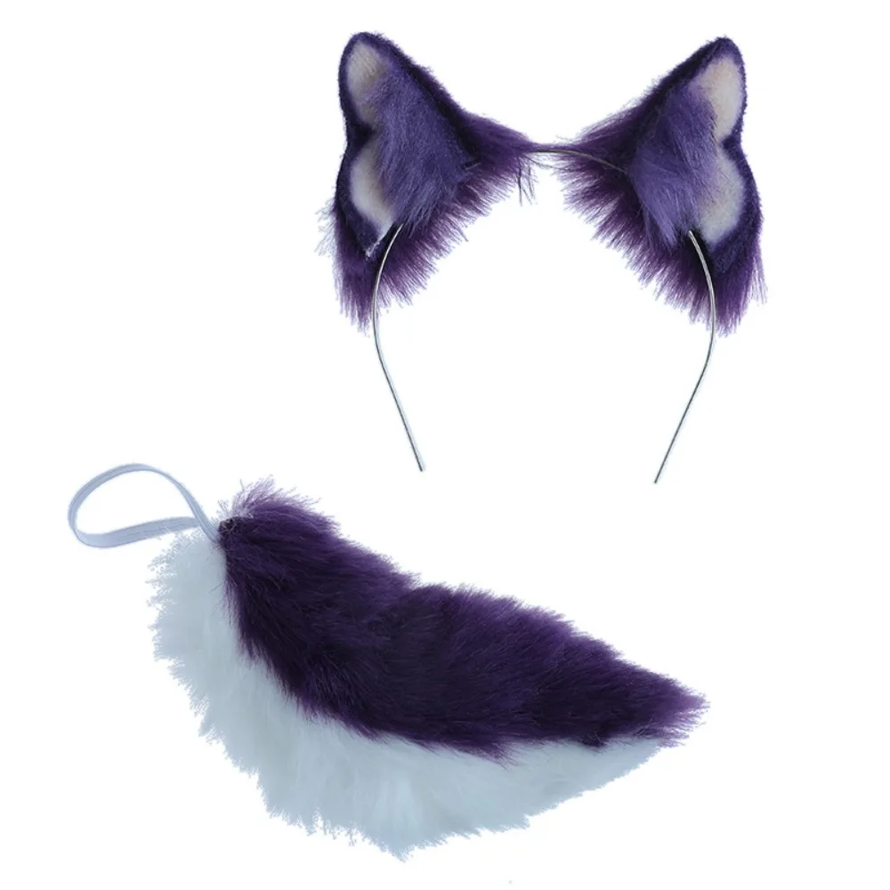 

Headwear 20cm Plush Doll Headwear Ear Black White Cat Wolf Ears Idol Doll Headwear Cat Ear Tails Soft Headwear for Cotton Doll