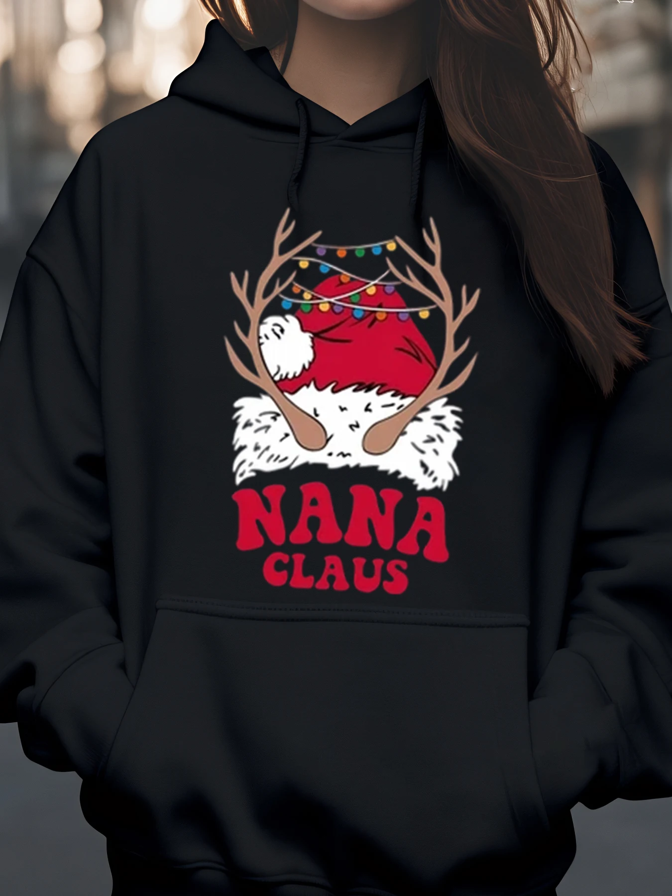 

Шляпа Санта-Клауса с оленями, Рождественская толстовка с принтом Nana Claus, праздничный подарок, женская повседневная одежда