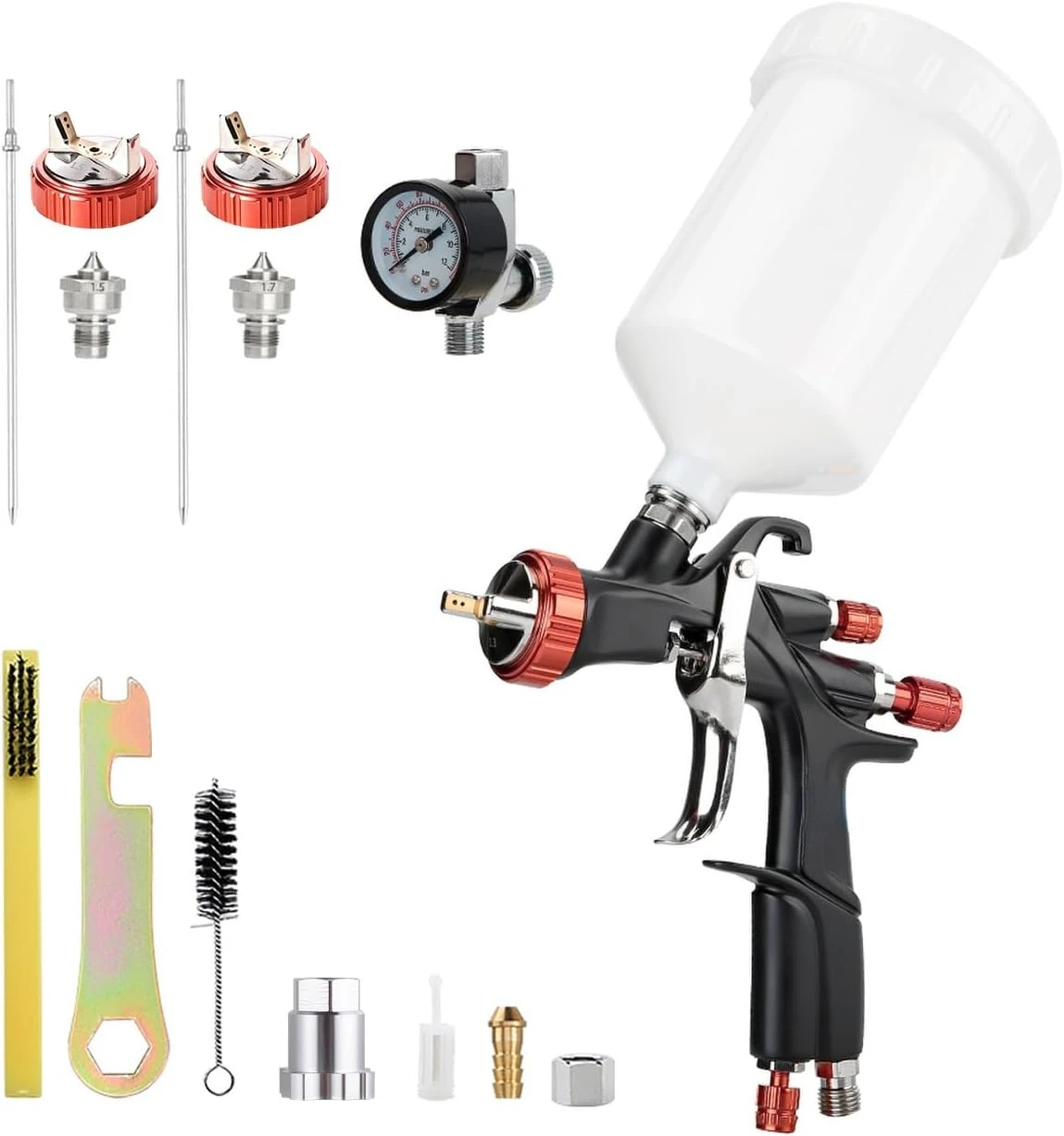 Air Spray Gun with 1.3/1.5/1.7mm Nozzles & Air Regulator, A610 Paint Guns Automotive, Car Paint Gun Sprayer