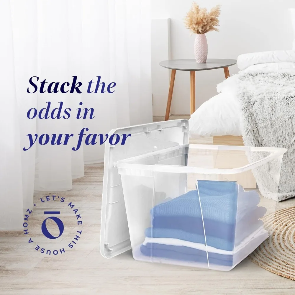 

2-Pack Large Clear Plastic Storage Bins with Lids, 56 Quart Stackable Organizer Boxes for Home Office Garage