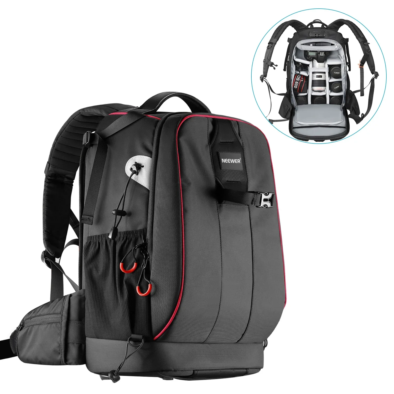 Neewer Pro Camera Case Waterproof Shockproof Adjustable Padded Camera Backpack Bag with Anti-theft Combination Lock