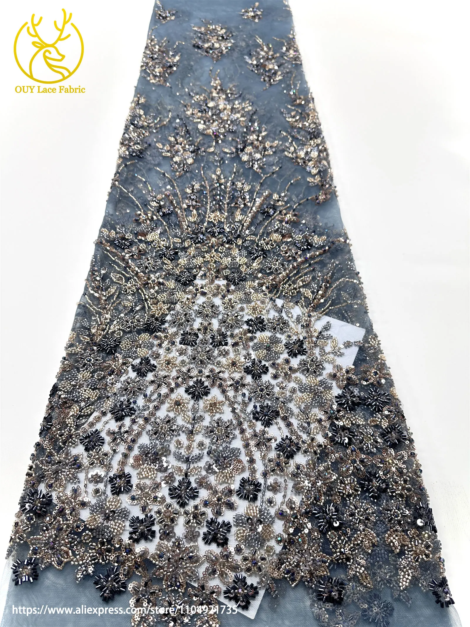 Новейшая африканская кружевная ткань с блестками и бисером, 2024, роскошная высококачественная французская нигерийская тюль, кружевная ткань с бисером для вечерних платьев