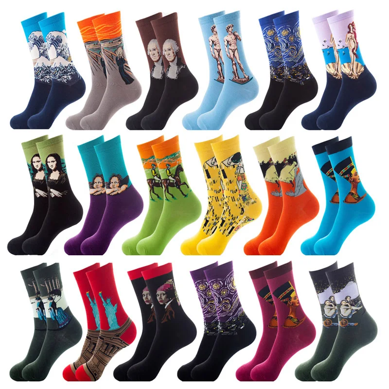 Male Socks Starry Night Winter Retro Women Personality Art Van Gogh Socks Oil Painting Socks Funny Happy Socks Gifts for Men