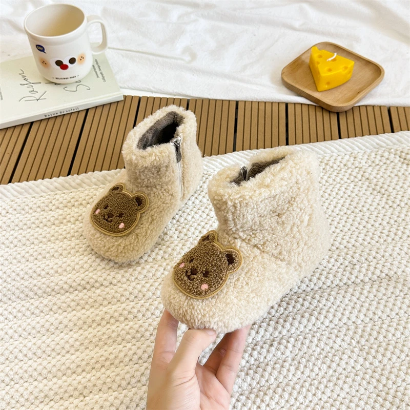 

Новые милые детские уличные зимние ботинки, теплые зимние меховые хлопковые ботинки для девочек, нескользящие детские модные ботильоны на боковой молнии для мальчиков