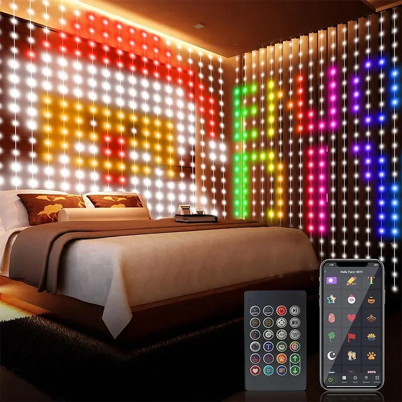 400 المصابيح أضواء الستار الذكية بلوتوث التطبيق LED سلسلة RGB الجنية أضواء DIY الموسيقى تغيير عرض لنافذة غرفة نوم الديكور