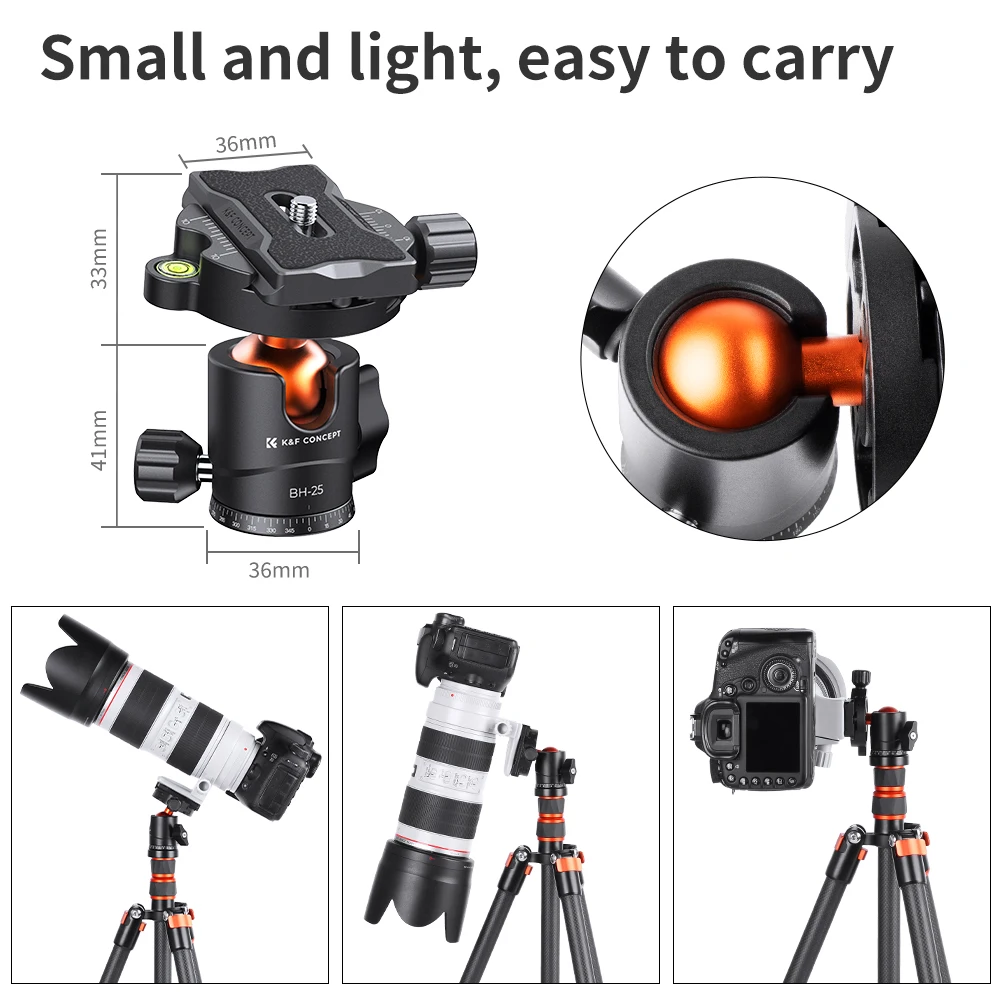 K&F CONCEPT BH-28L Ballhead Tripod Mount Adapter 28mm Large Ball Head Adapter with Quick Release Plate 10kg/22lbs Load Capacity