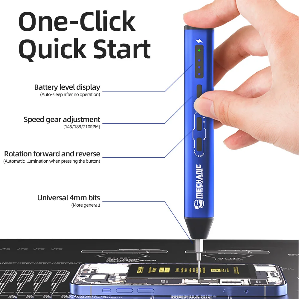 MECHANIC Electric Screwdriver, 3-Speed Adjustable, Type-C Charging, Anti-Rust Precision Tool for Phone Glasses Furniture Repair