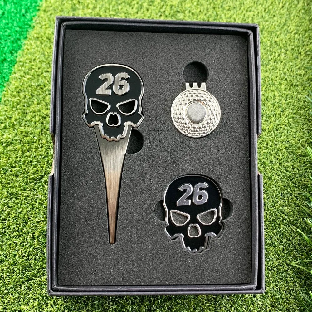 Golf Metal Christmas Double-Sided Skull Green Fork Magnetic Ball Position Mark Gift Box Multifunctional Accessories Set view 5