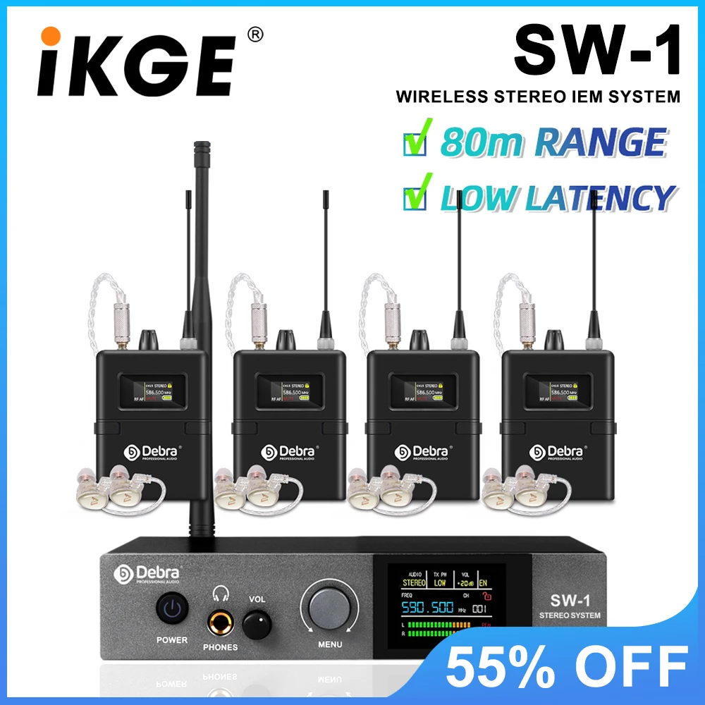 IKGE SW-1 Professional Stereo Wireless In-Ear Monitor System, 590-599 MHz Stable Transmission for Stage, Outdoor Performance