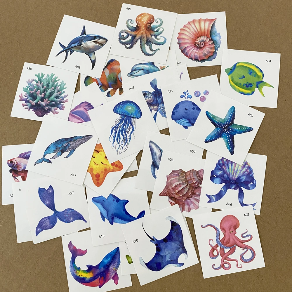 30 قطعة ملصقات الوشم مقاوم للماء لليد الأخطبوط قنديل البحر الحوت القرش المحيط موضوع الوشم المؤقت هيئة الفن لطيف وهمية الوشم