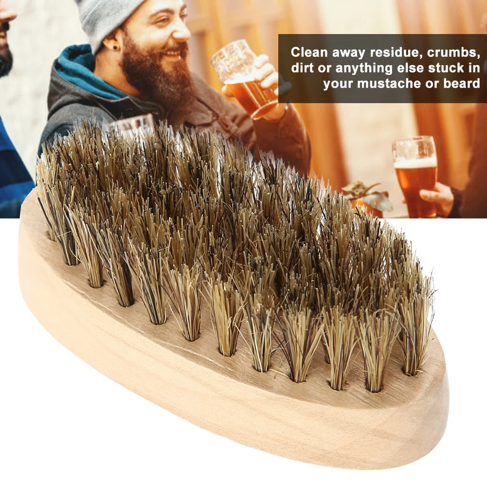 Men Beard Brush Soft Bristle Mustache Comb Brush Oval Wood Handle Barber Salon Beard Shaping Cleaning Tool Male Shaving Brush