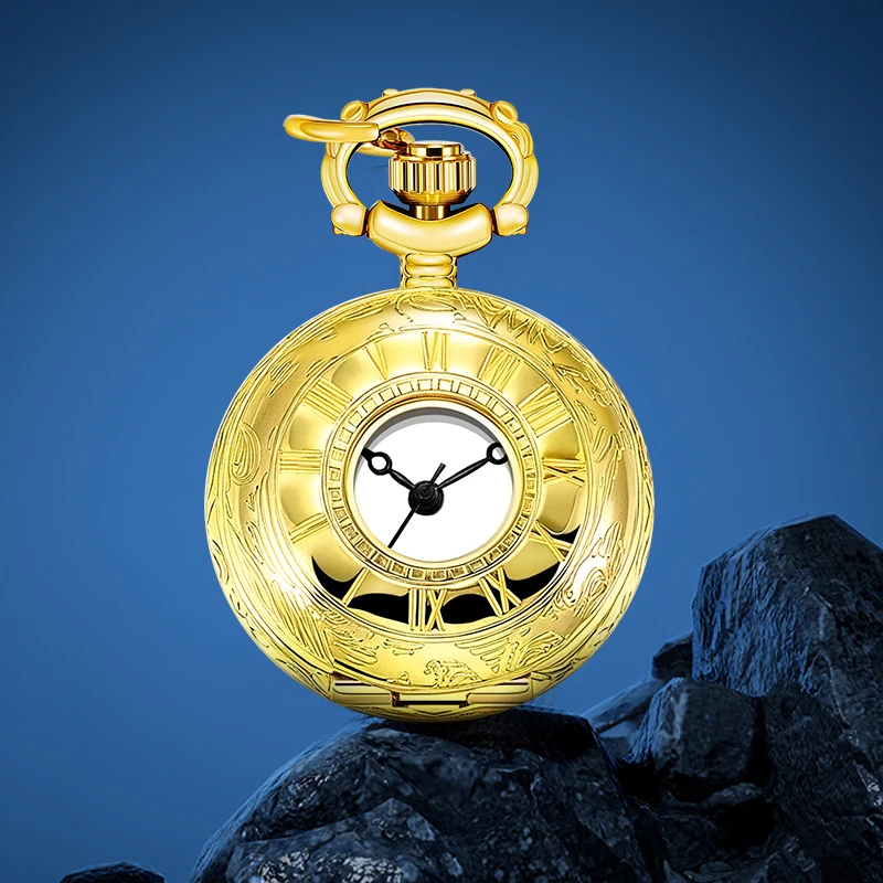 1pc Dazzling Luxury Gold Ladies Quartz Pocket Watch with Gold Pendant Necklace Elegant Pendant Schedule, Women's Gifts, Fashion